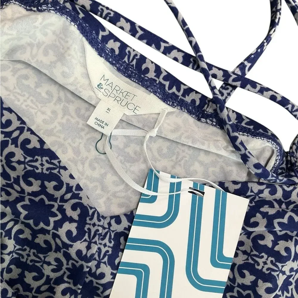 Market & Spruce Women’s Maxi Dress Geometric Blue White Size XL NWT - Picture 11 of 12